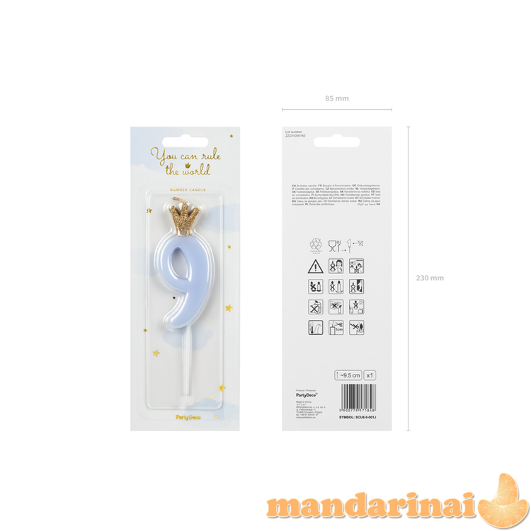 Birthday candle Number 9, light blue, 9.5cm 1