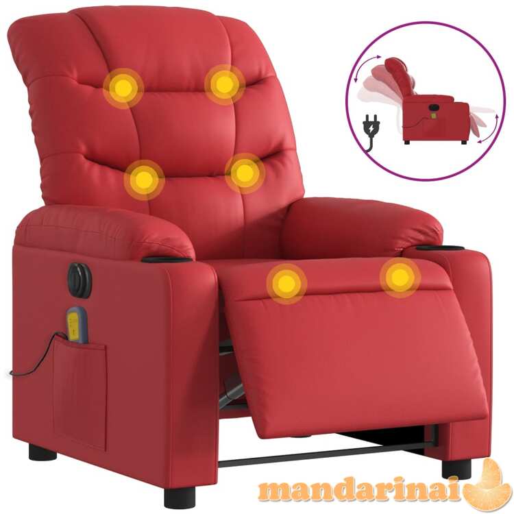 Elektrinis atlošiamas masažinis krėslas, raudonas, dirbtinė oda
