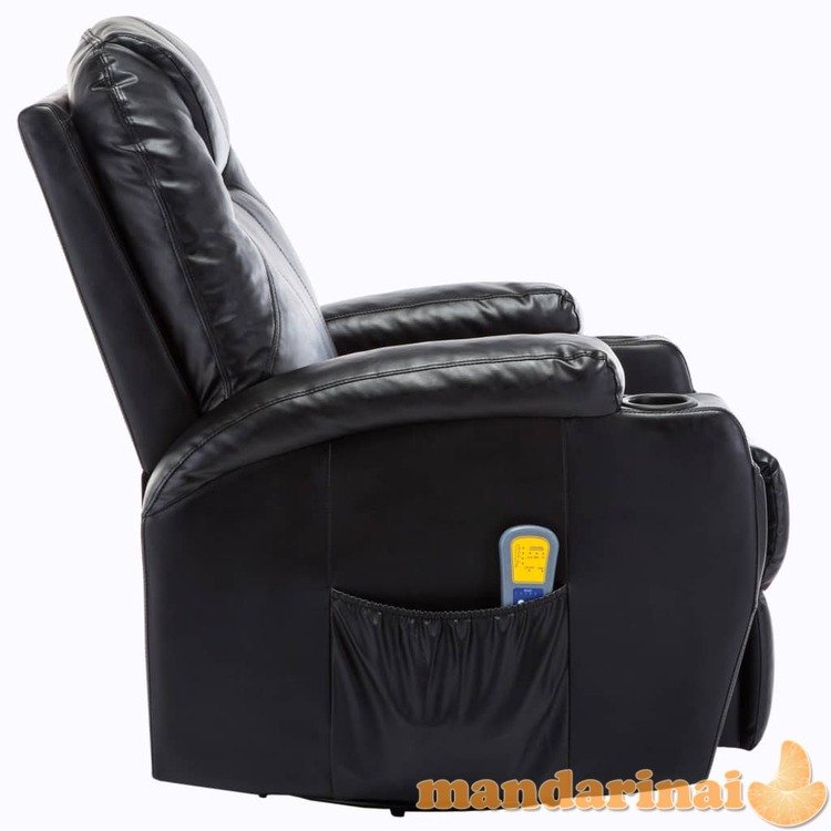 Supamasis masažinis krėslas, juodos spalvos, dirbtinė oda