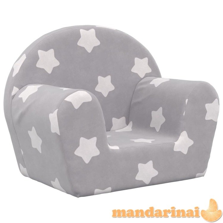 Vaikiška sofa, šviesiai pilka, minkštas pliušas, su žvaigždėmis