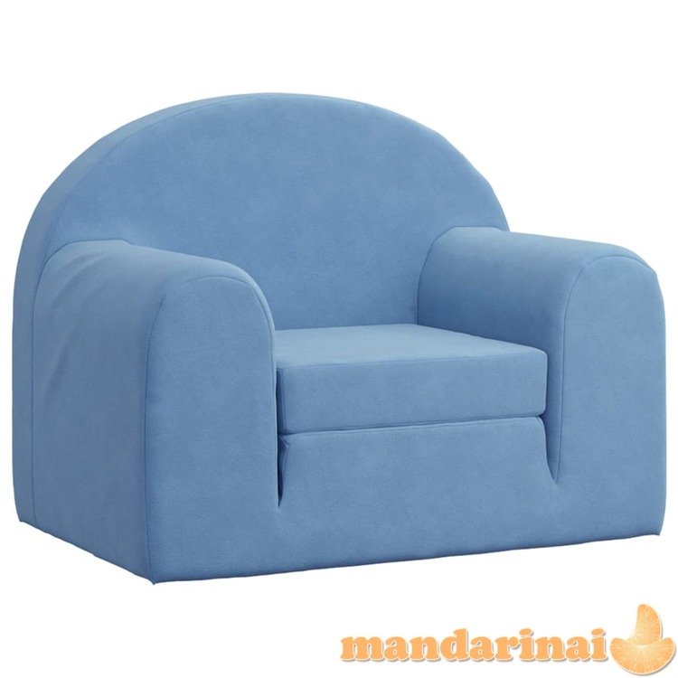 Vaikiška sofa-lova, mėlynos spalvos, minkštas pliušas