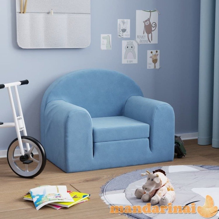 Vaikiška sofa-lova, mėlynos spalvos, minkštas pliušas