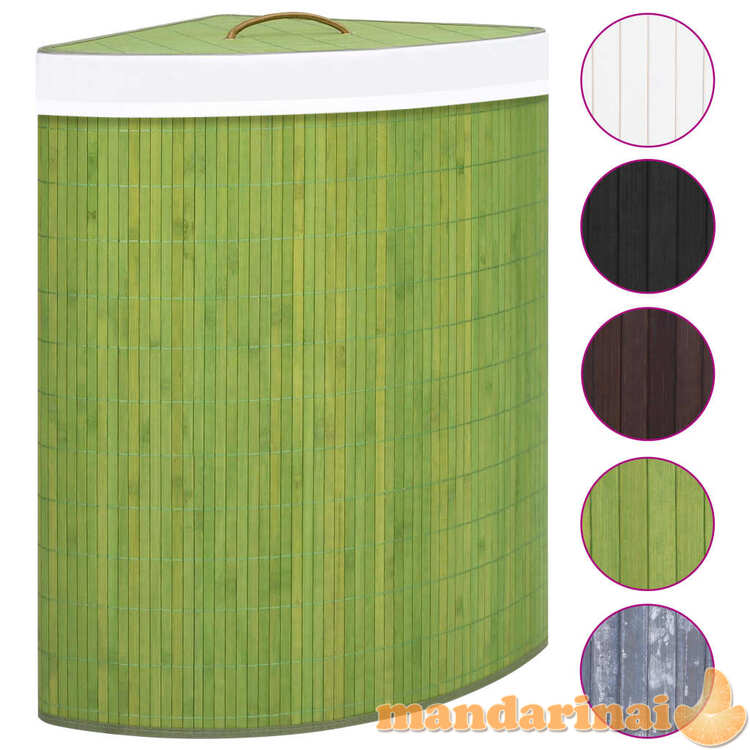 Kampinis skalbinių krepšys, žalios spalvos, bambukas, 60l