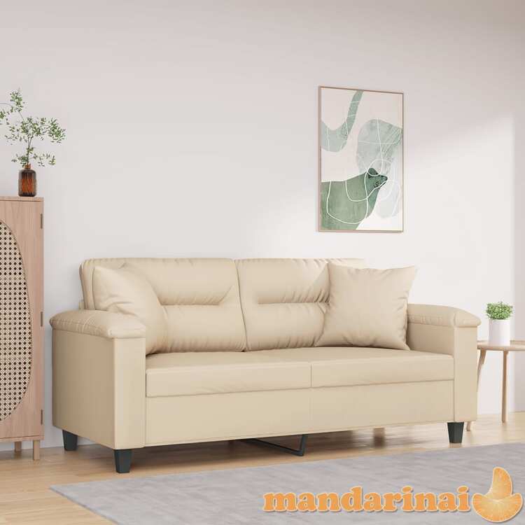 Dvivietė sofa su pagalvėmis, kreminė, 140cm, audinys