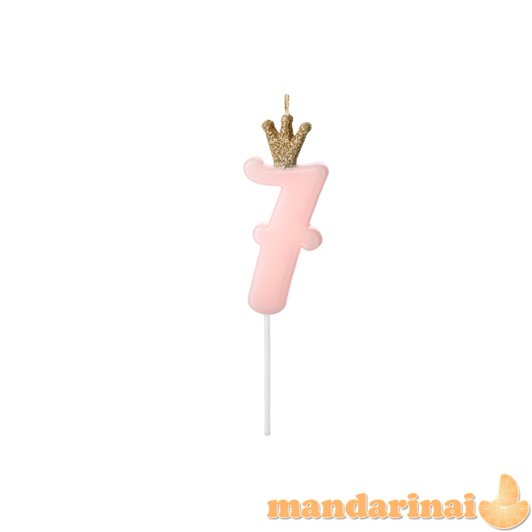 Birthday candle Number 7, light pink, 9.5cm
