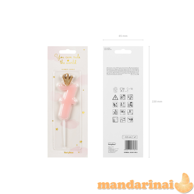 Birthday candle Number 7, light pink, 9.5cm 1