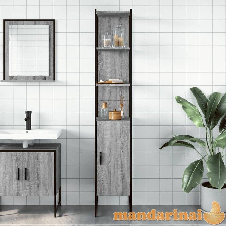 Vonios kambario spintelė, pilka ąžuolo, 33x33x185,5cm, mediena