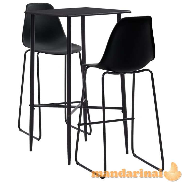 Baro baldų komplektas, 3 dalių, juodos spalvos, plastikas