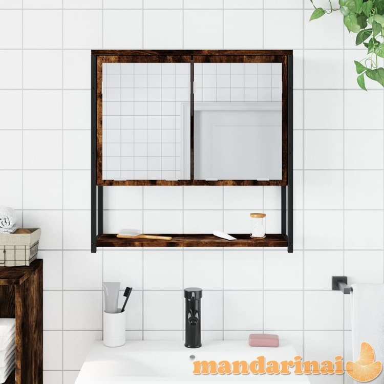 Veidrodinė vonios spintelė, dūminio ąžuolo, 60x16x60cm, mediena