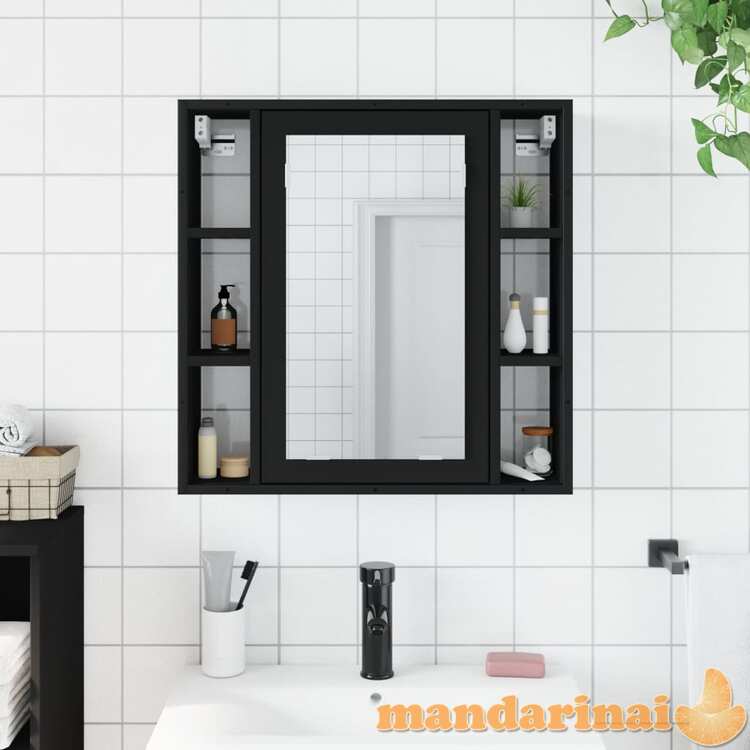 Veidrodinė vonios spintelė, juoda, 60x16x60cm, apdirbta mediena
