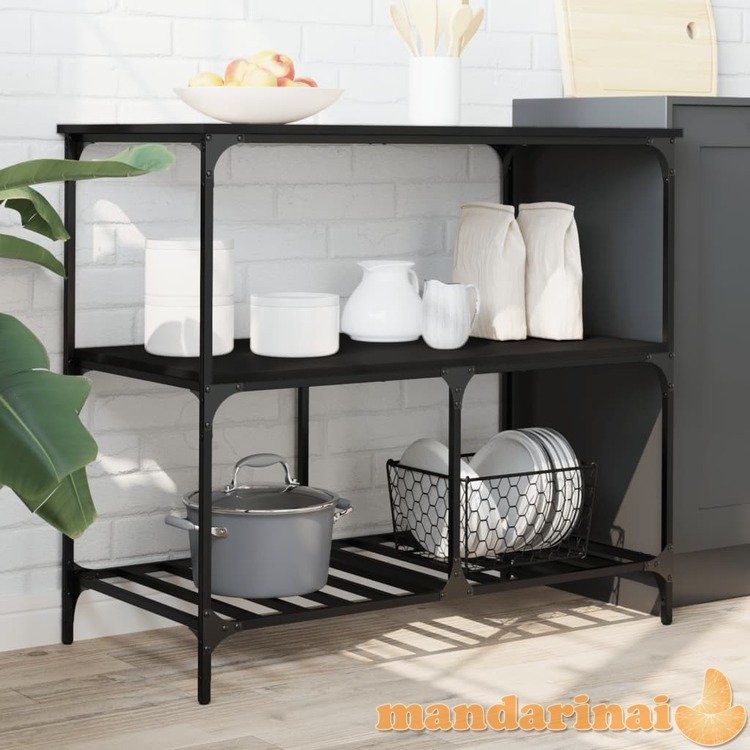 Virtuvės vežimėlis, juodas, 100x50x95cm, apdirbta mediena
