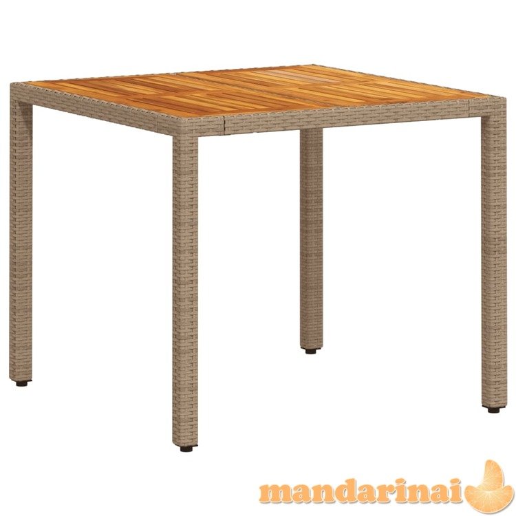 Sodo stalas, smėlio, 90x90x75cm, poliratanas ir akacija