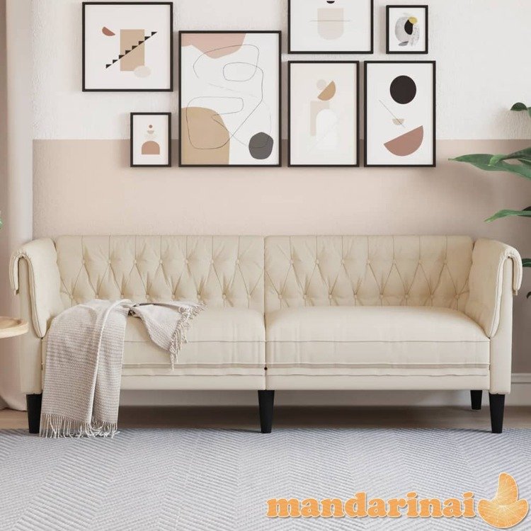 Trivietė chesterfield sofa, kreminės spalvos, audinys