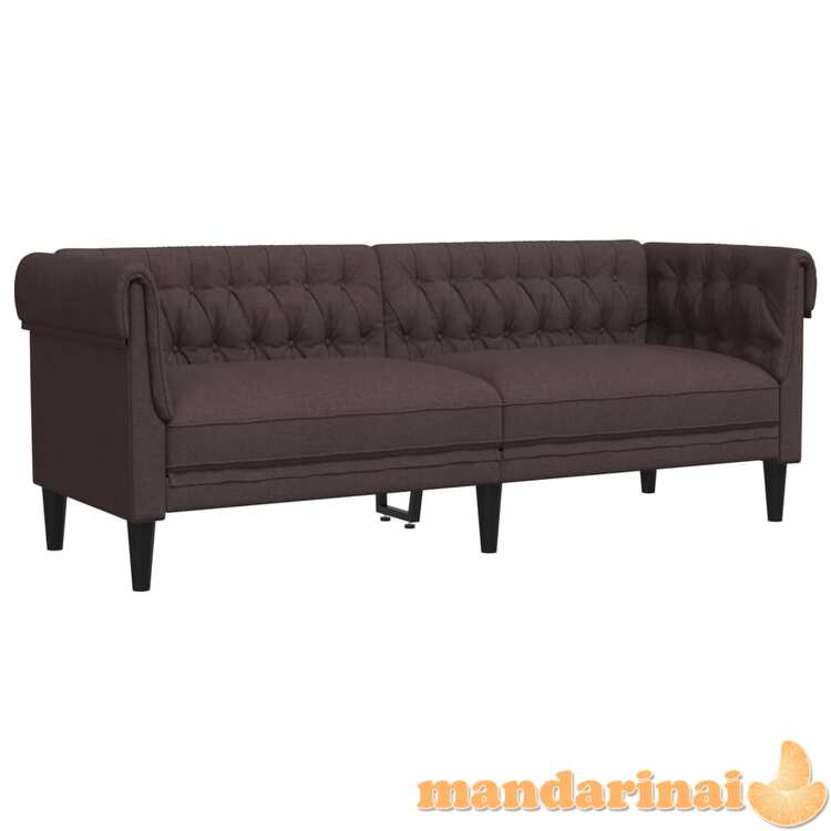 Trivietė chesterfield sofa, tamsiai rudos spalvos, audinys