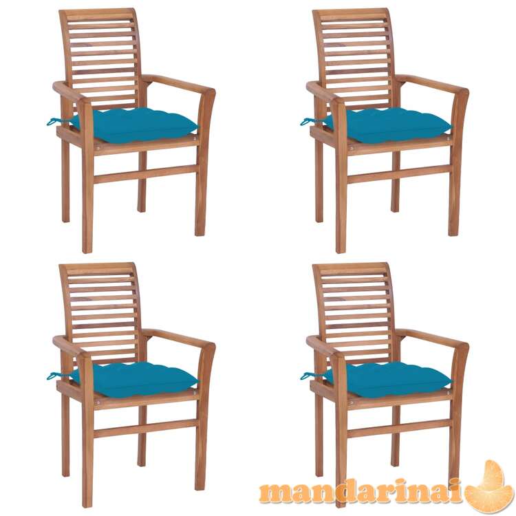 Valgomojo kėdės su mėlynomis pagalvėlėmis, 4vnt., tikmedis