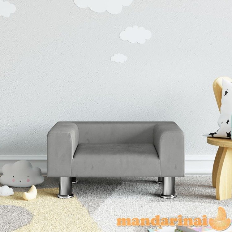 Vaikiška sofa, šviesiai pilkos spalvos, 50x40x26,5cm, aksomas