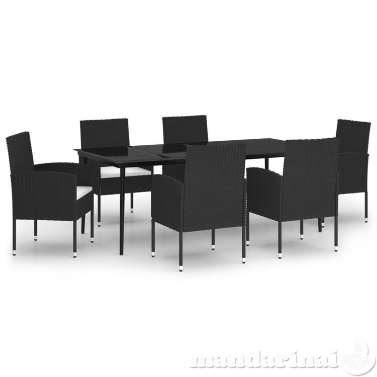 Sodo valgomojo baldų komplektas, 7 dalių, juodos spalvos