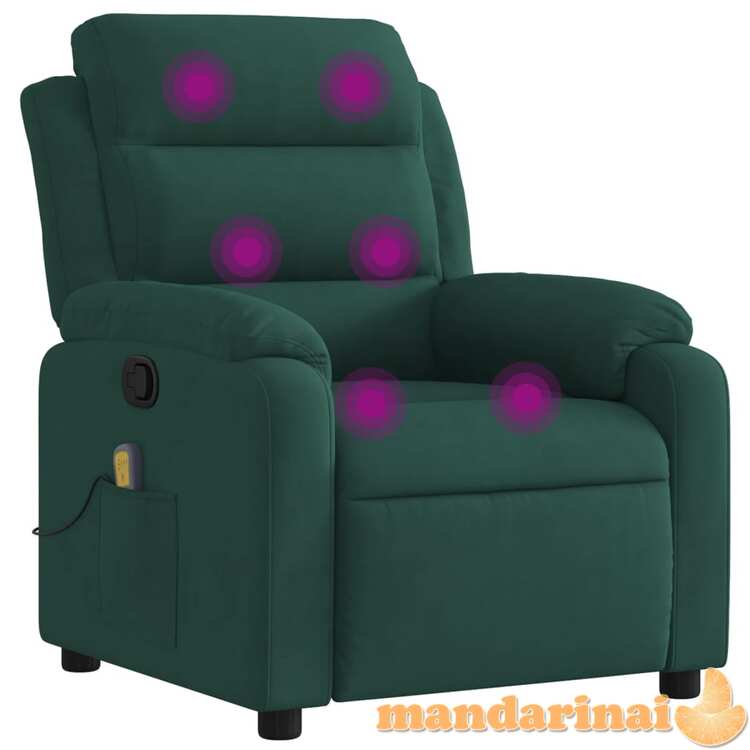 Atlošiamas masažinis krėslas, tamsiai žalios spalvos, aksomas