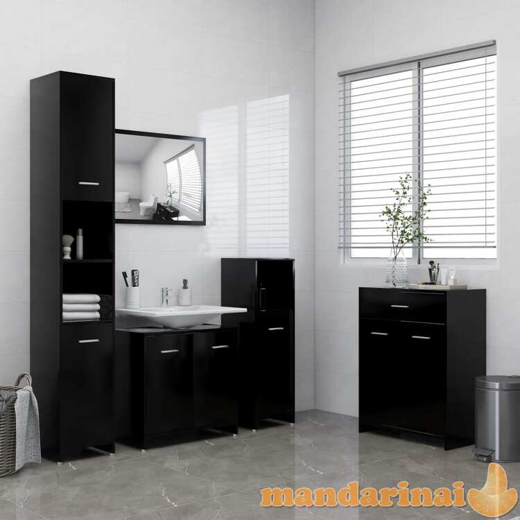 Vonios kambario baldų komplektas, 4 dalių, juodos spalvos