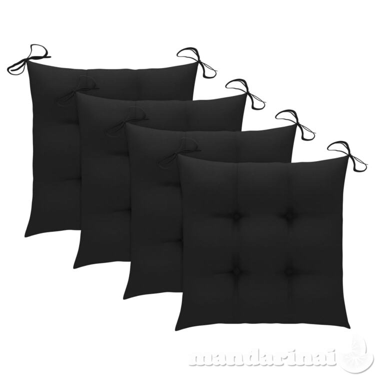 Sodo kėdės su juodomis pagalvėmis, 3vnt., tikmedžio masyvas