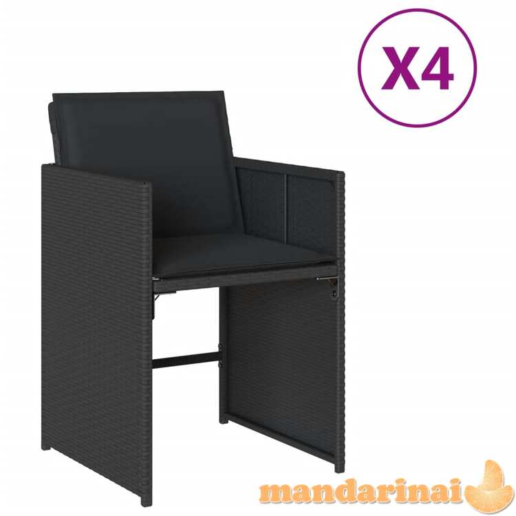 Sodo kėdės su pagalvėlėmis, 4vnt., juodos spalvos, poliratanas