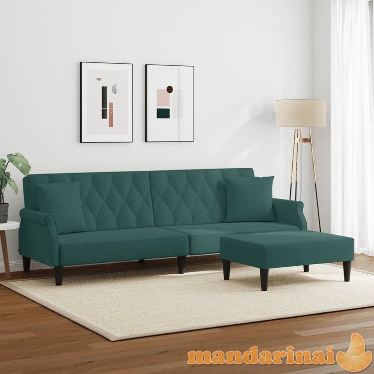 Dvivietė sofa-lova su pagalvėmis ir pakoja, žalia, aksomas