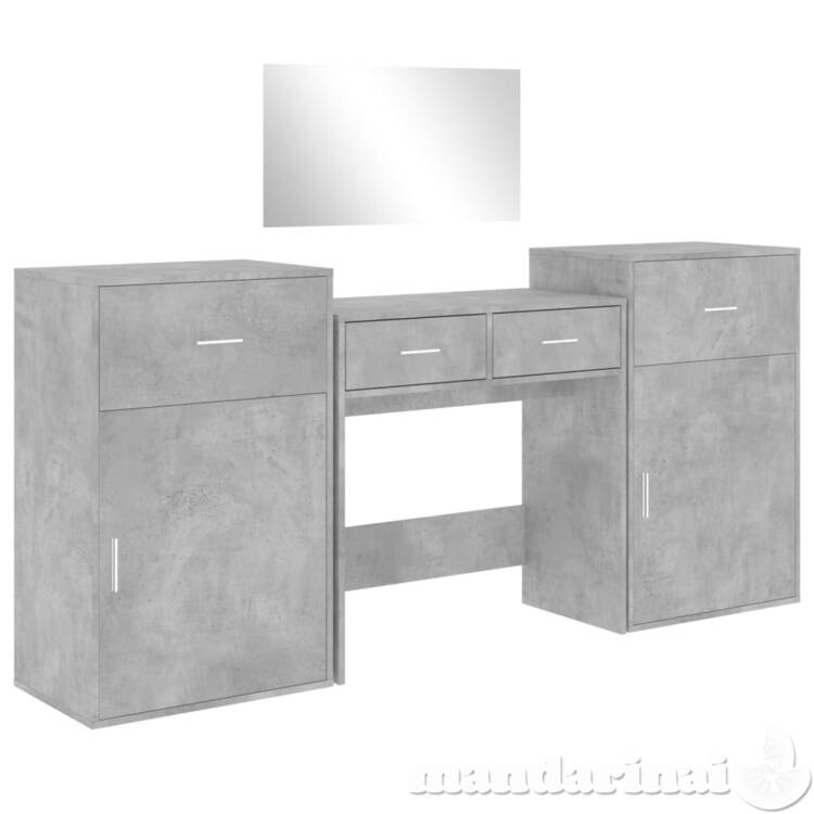 Kosmetinio staliuko komplektas, 4 dalių, betono pilkas, mediena