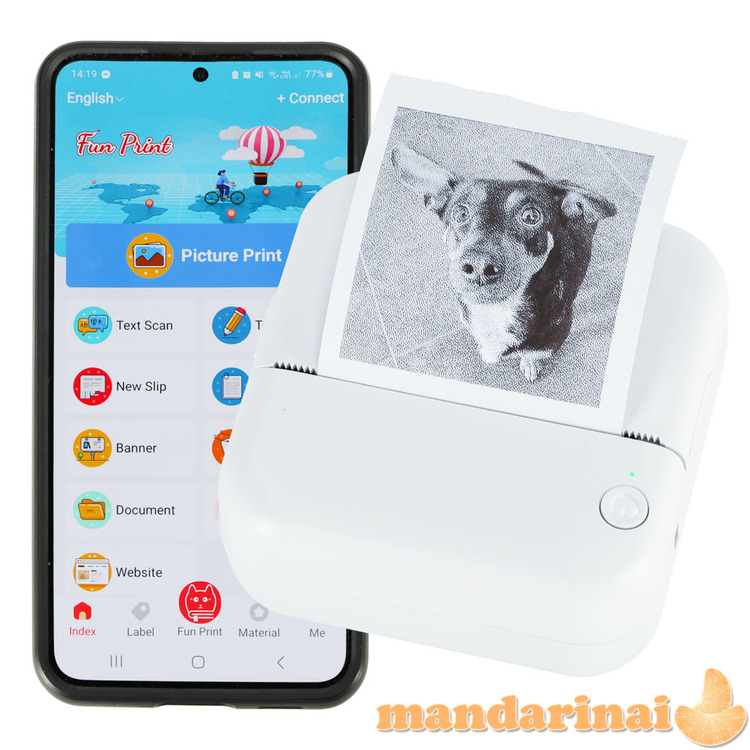 Mini termoetiketė nuotraukų spausdintuvas + USB kabelis kvadratinis mėlynas 2