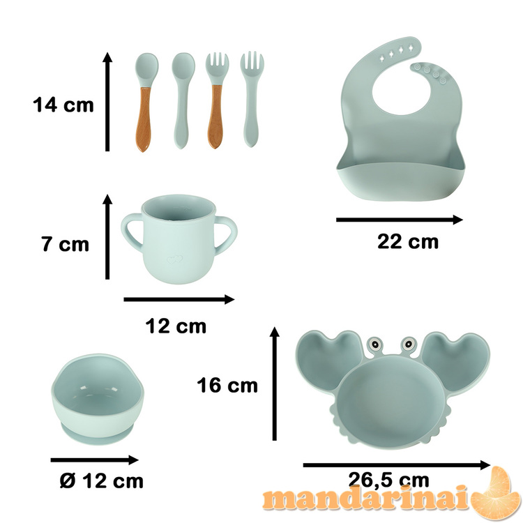 Silikoniniai indai vaikams krabams rinkinys iš 9 dalių mėlynos spalvos 1