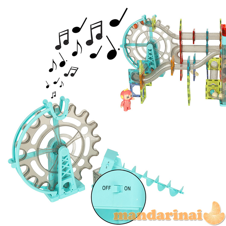 Magnetinių blokelių marmurinis rutulinis takelis su garso muzika 118 elementų 2