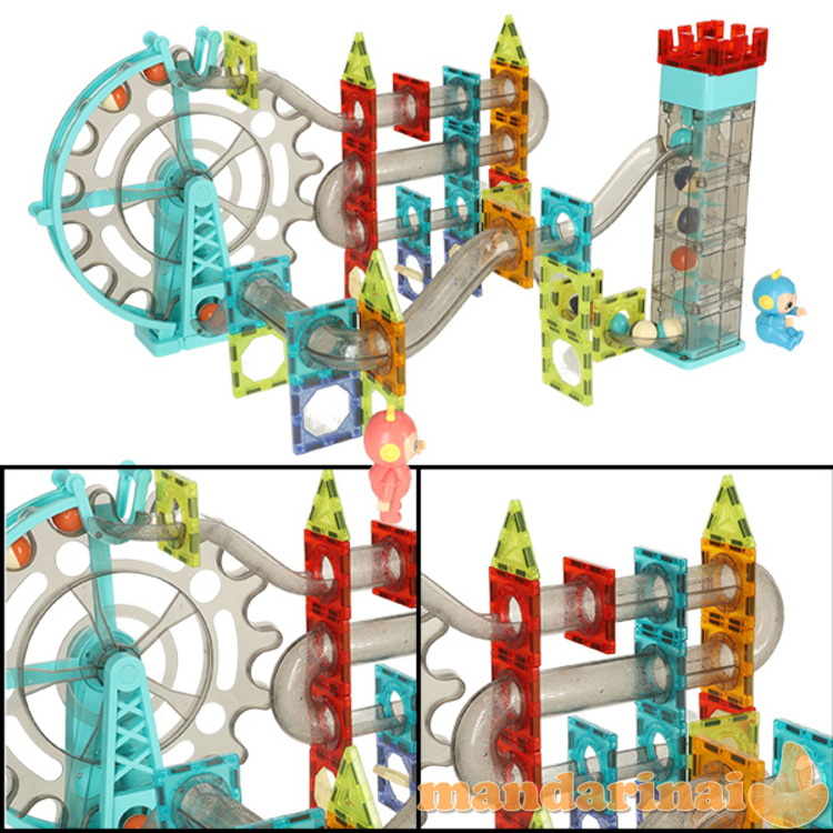 Magnetinių blokelių marmurinis rutulinis takelis su garso muzika 118 elementų 4