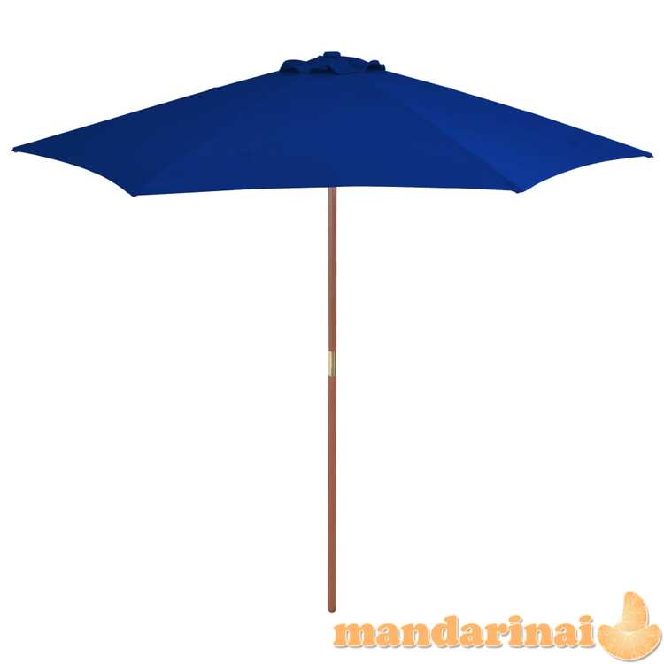 Lauko skėtis su mediniu stulpu, mėlynos spalvos, 270cm