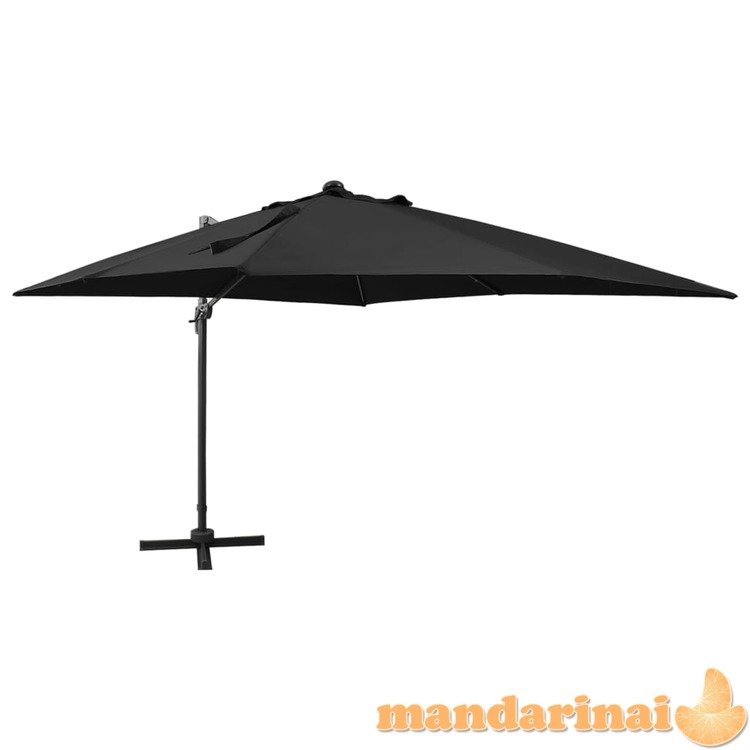 Gembės formos skėtis su stulpu ir led lemputėmis, juodas, 300cm