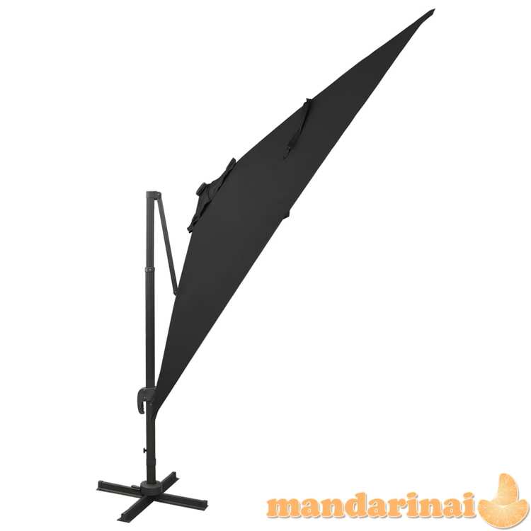 Gembės formos skėtis su stulpu ir led lemputėmis, juodas, 300cm
