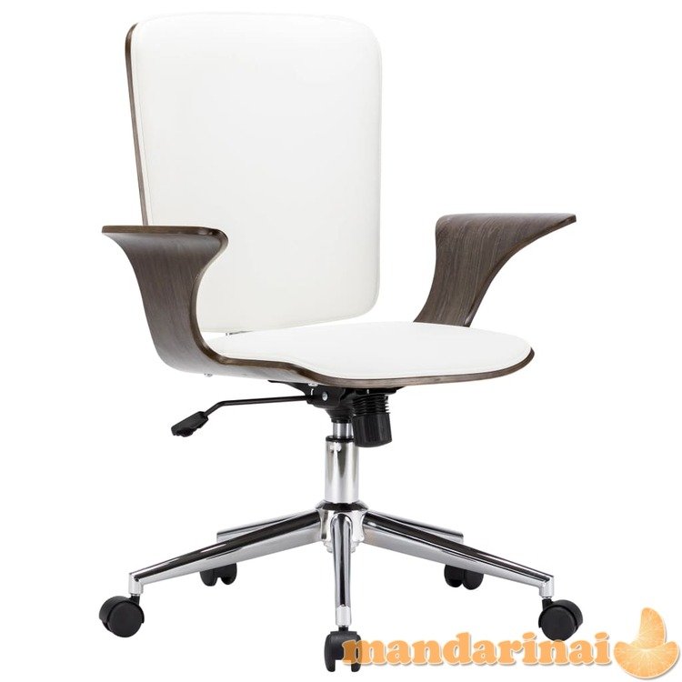 Pasukama biuro kėdė, balta, dirbtinė oda ir lenkta mediena
