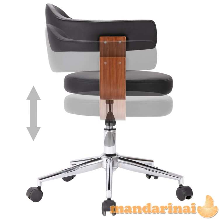 Pasukama biuro kėdė, juoda, išlenkta mediena ir dirbtinė oda