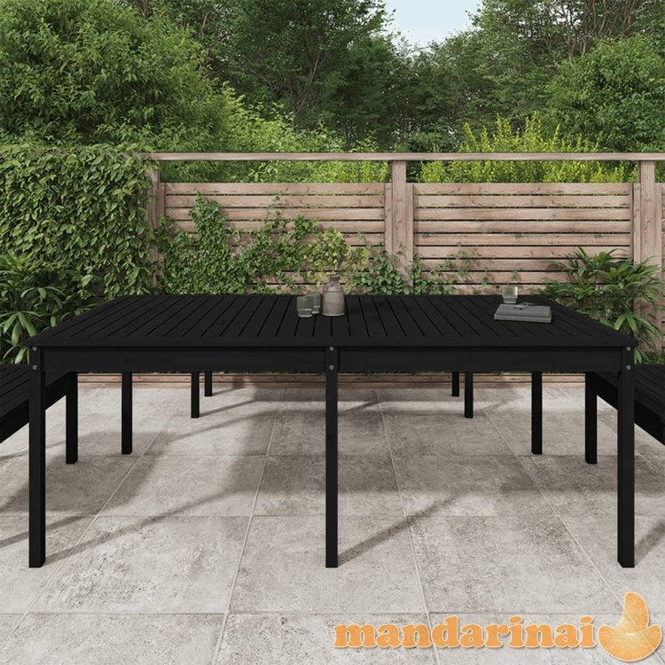 Sodo stalas, juodas, 203,5x100x76cm, pušies medienos masyvas