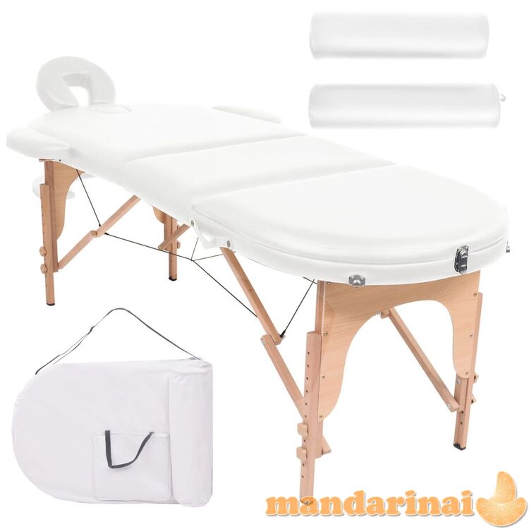 Sulankst. masažinis stalas, 10cm, su 2 atram., ovalas, baltas