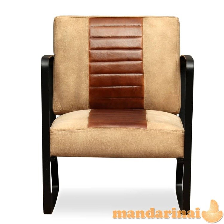 Poilsio kėdė, tikra oda ir audinys, ruda
