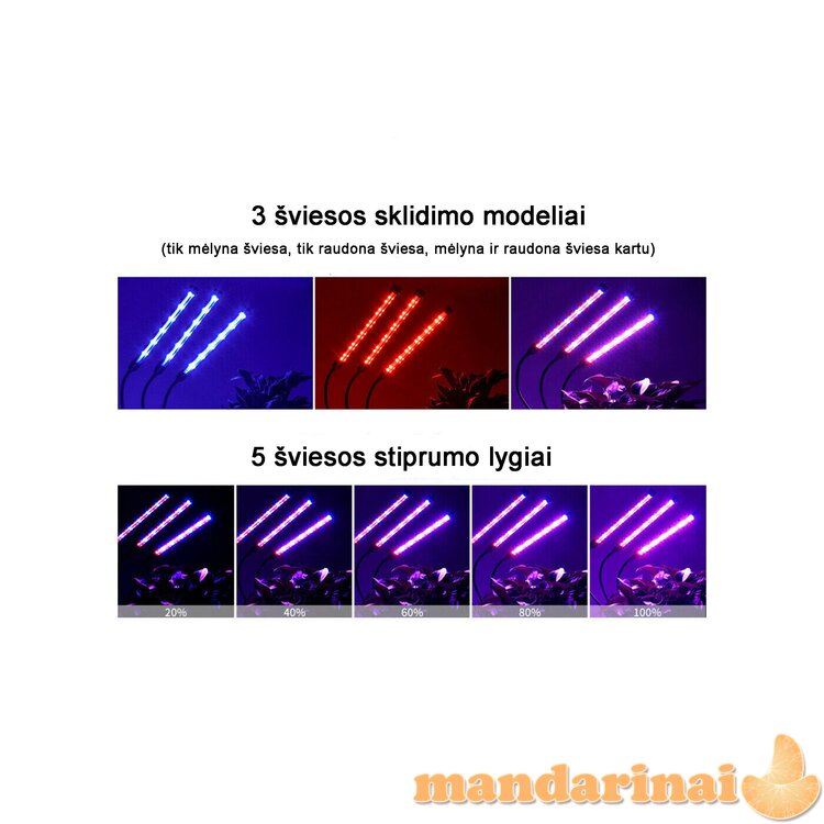 PROGRAMUOJAMA TRIGUBA PILNO SPEKTRO LEMPA AUGALAMS SU TVIRTINIMU