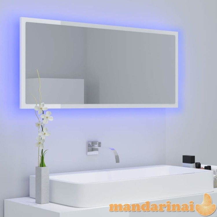 Vonios kambario veidrodis, baltos blizgios spalvos, 100x8,5x37 cm, mdp