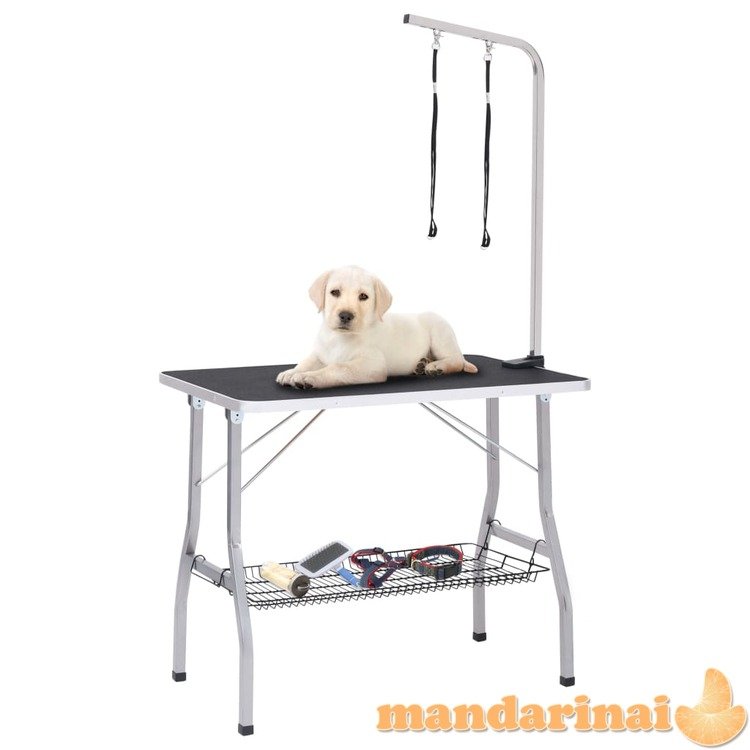 Reguliuojamas šunų priežiūros stalas su 2 kilpomis ir krepšiu
