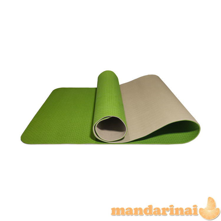 Gimnastikos/jogos kilimėlis TPE dvipusis KP-189 Žalias/pilkas