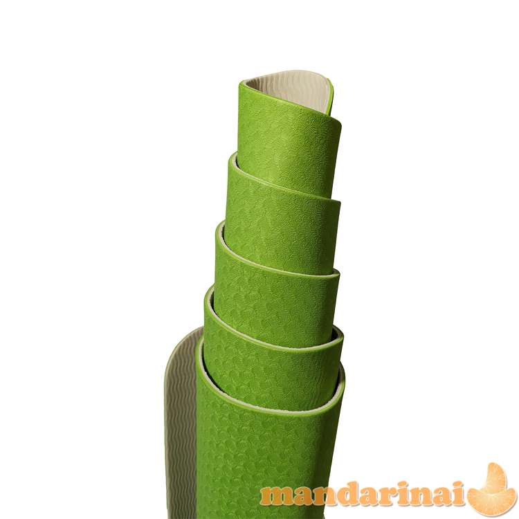 Gimnastikos/jogos kilimėlis TPE dvipusis KP-189 Žalias/pilkas