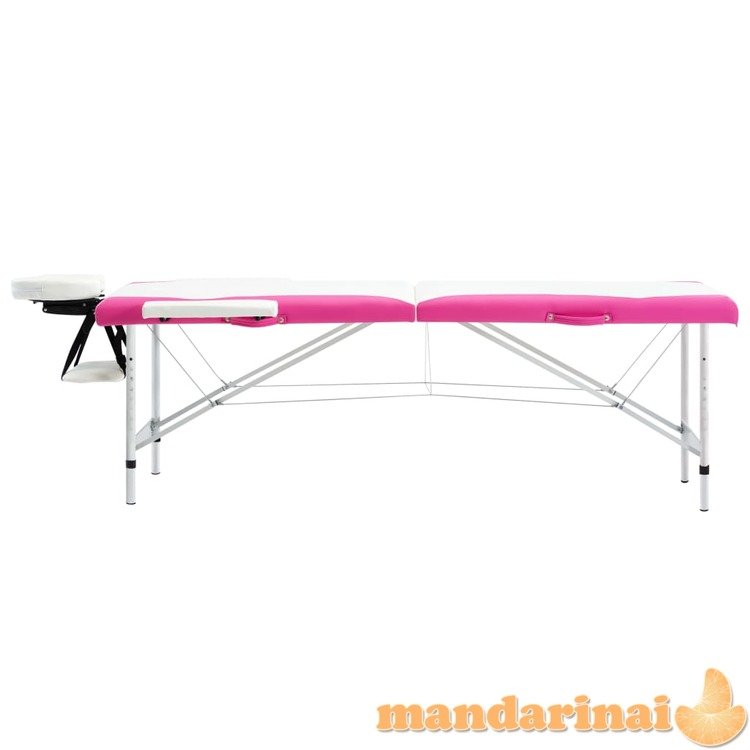 Masažinis stalas, baltas ir rožinis, aliuminis, 2 zonų