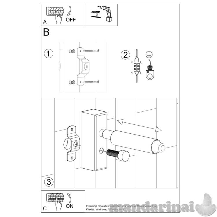 Sieninis šviestuvas OCULARE1 juodas