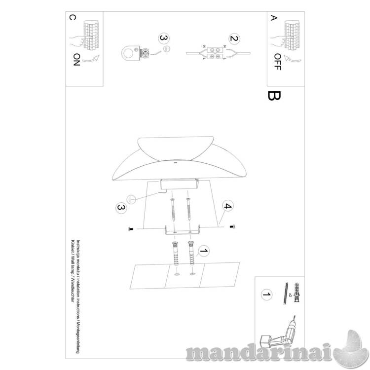 Sieninis šviestuvas ašara balta