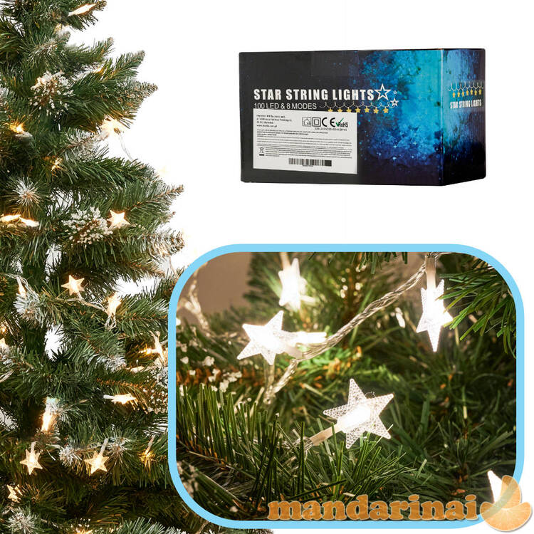 LED lempučių grandinėlė žvaigždės 10m 100LED šilta