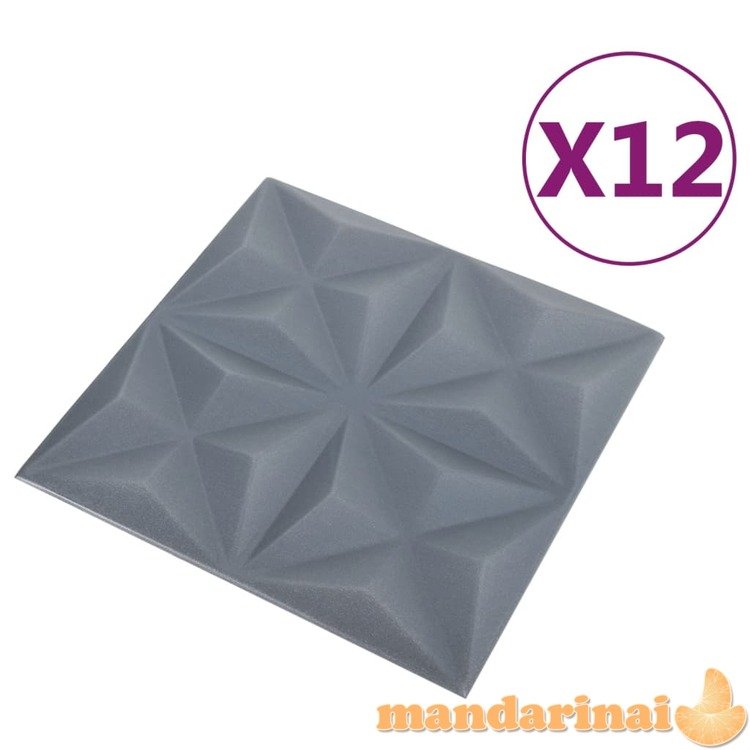 3d sienų plokštės, 12vnt., origami pilkos, 50x50cm, 3m²