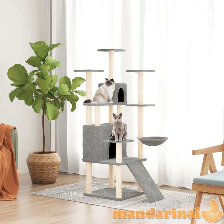 Draskyklė katėms su stovais iš sizalio, šviesiai pilka, 154cm
